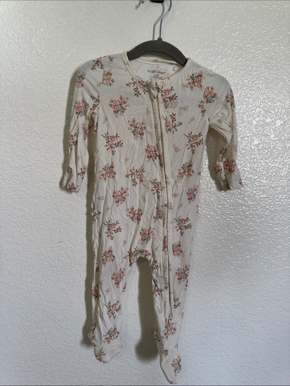 Angel Dear Bamboo - Cream Footed Floral One-Piece with Pink Roses